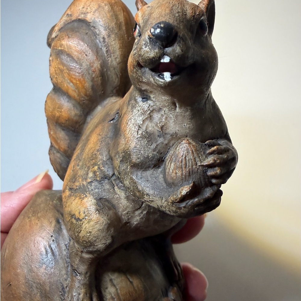 Handmade Resin Squirrel Holding A Nut Sitting On An Acorn Cute White Teeth